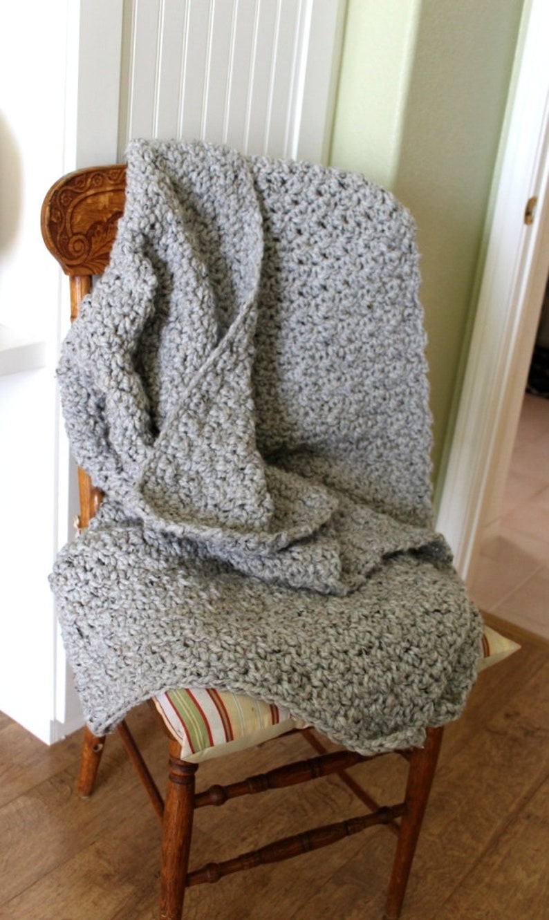 Chunky Grey Crochet Blanket Wool Blanket Hand Crochet Etsy
