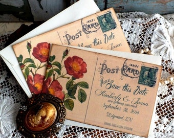 Vintage Postcard  Wedding Save the Date Cards - Vintage Postcard Save the Date Cards -  Handmade by avintageobsession on etsy