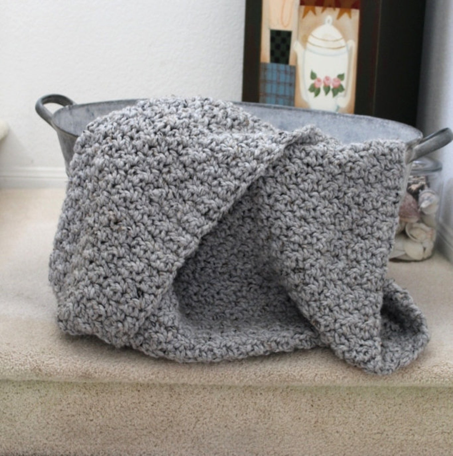 Chunky Grey Crochet Blanket Wool Blanket Hand Crochet Etsy
