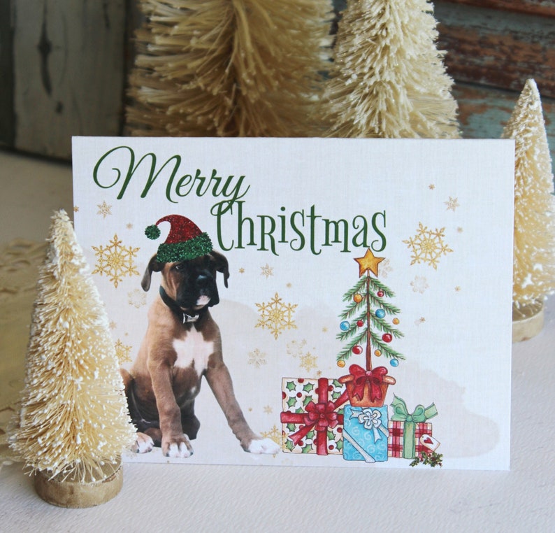 Boxer with Gifts Christmas Card