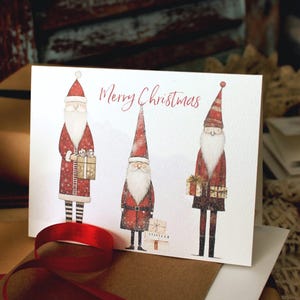 Santa Christmas Card Set, 3 Santas Christmas Cards, Primitive Santa Christmas, Silly Santa Cards, 3 Folk Art Santa Cards, Handmade Christmas