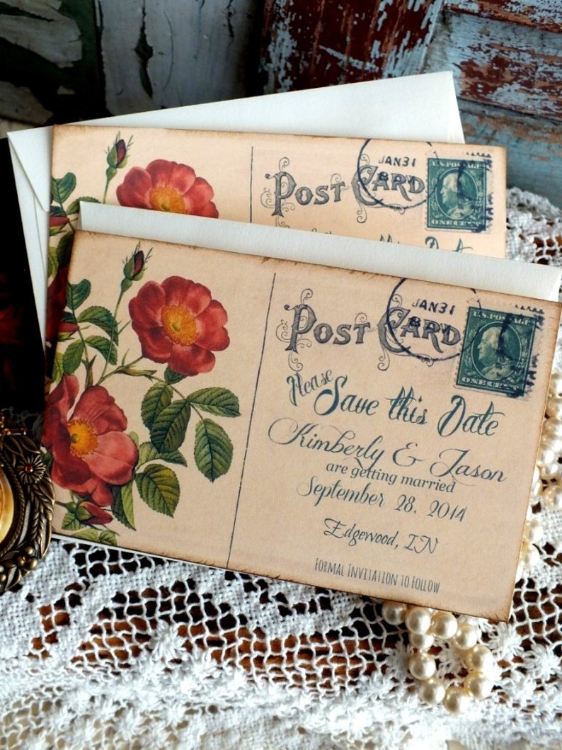 Vintage Postcard Wedding Save the Date Cards Vintage Postcard Save the Date Cards Handmade by avintageobsession on etsy image 4