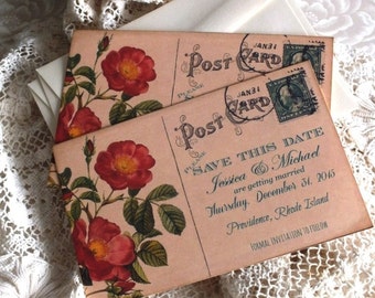 Vintage Postcard  Wedding Save the Date Cards - Postcard Save the Date Cards - Wedding Save the Date - Handmade by avintageobsession on etsy