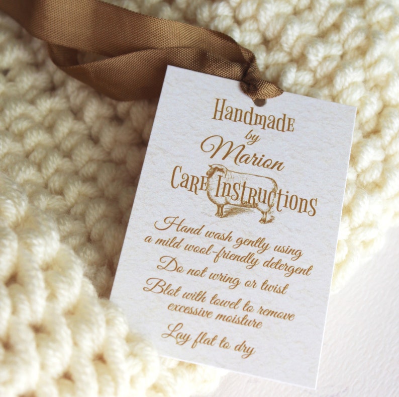 Knit Care Hang Tags, Crochet Care Hang Tags, Handmade Item Care Tags, Merchandise Care Hang Tags, Personalized Tags, Wool Item Care Tags image 1