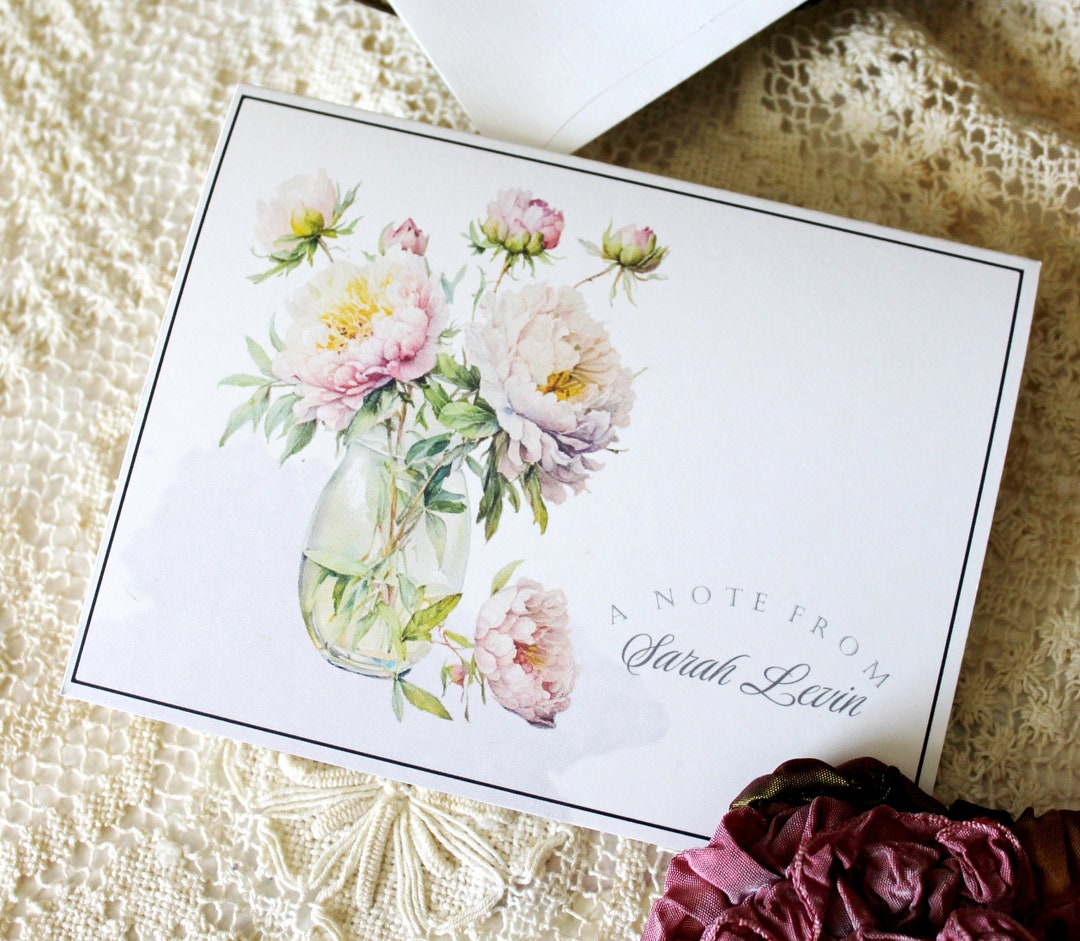 Peony Note Card Set, Personalized Note Cards With Peony Flowers ...