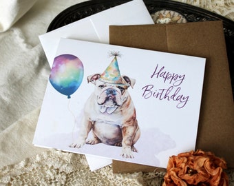 Bulldog Happy Birthday Cards, English Bulldog Happy Birthday, Bulldog Stationery, Bulldog Happy Birthday Card