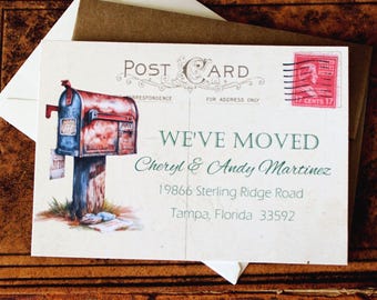 Vintage Mailbox Moving Announcement Cards, Personalized New Address (DIY or Printed)