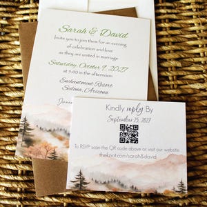 Fall Mountain Wedding Invitations: Outdoor Autumn Scene, RSVP Included