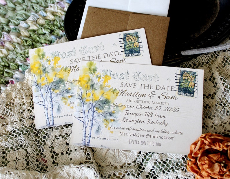Rustic Save the Date Cards, Vintage Postcard Save the Date Cards, DIY Save the Date Cards, Autumn Save the Date, Fall Save tthe Date image 2