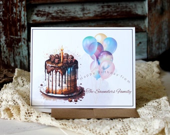 Birthday Cake Greeting Cards, Chocolate Biethday Greeting Card Set, Personalized Birthday Cards, Custom Personalized Birthday Cards