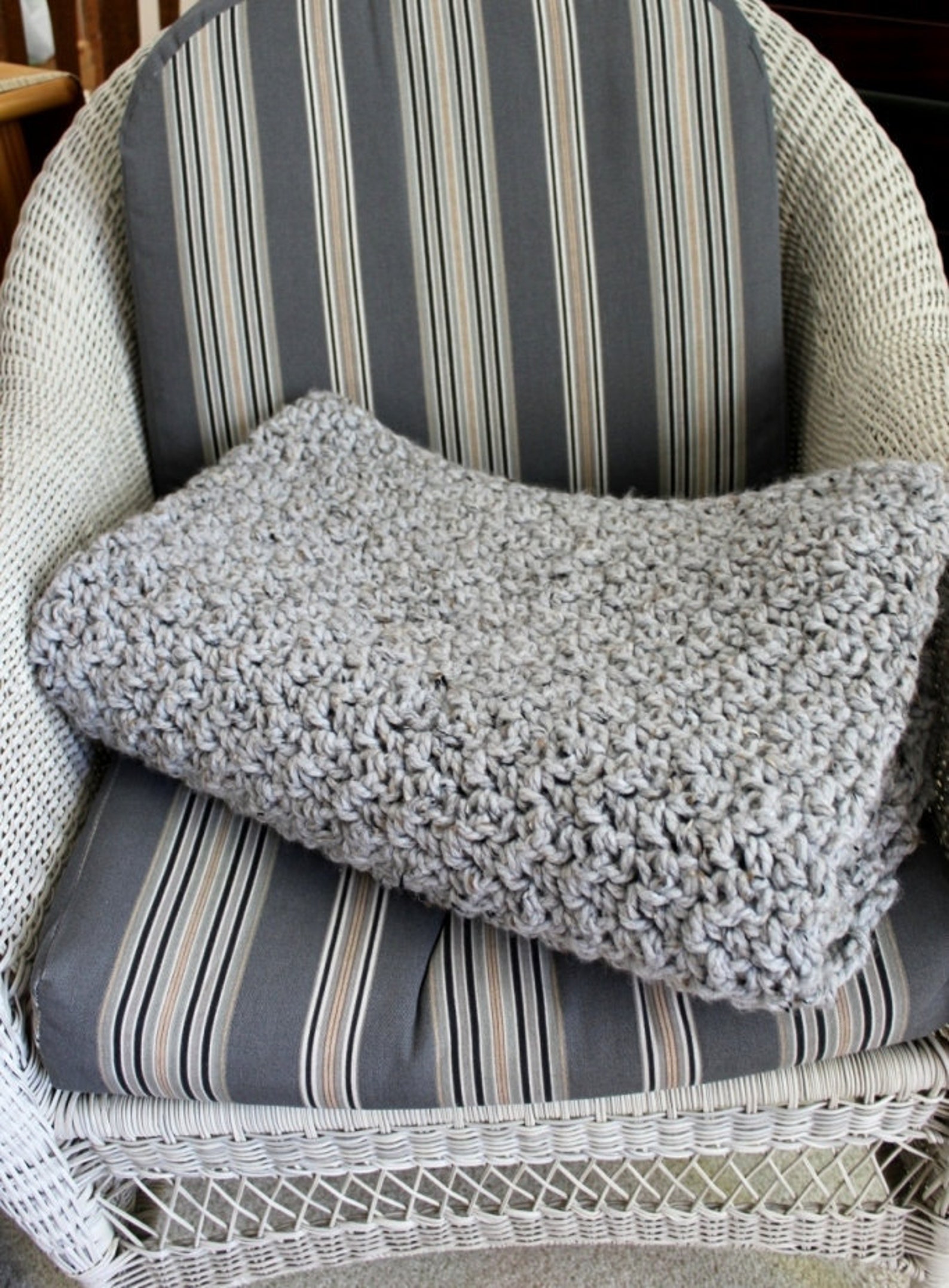 Chunky Grey Crochet Blanket Wool Blanket Hand Crochet Etsy