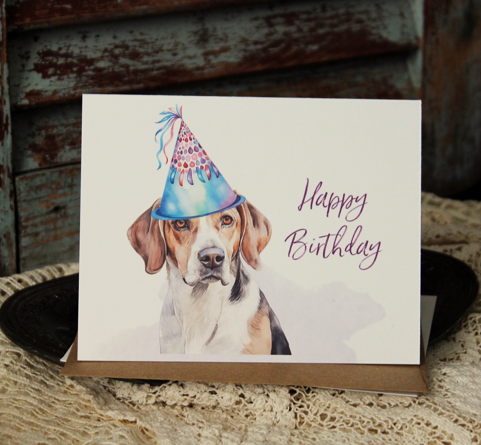 Handmade Beagle Birthday Card: Party Hat Dog Greeting Card Set - Etsy