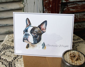 Boston Terrier Note Card Set, Boston Terrier Personalized Note Cards, Boston Terrier Stationery, Custom Boston Terrier Cards