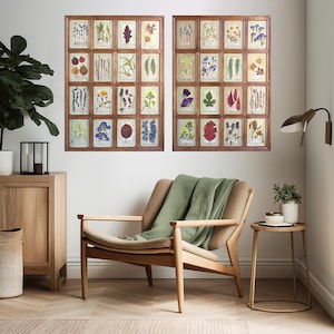 Set di 2 fiori pressati verticali incorniciati dipinti marroni, cornice artistica con erbe essiccate, decorazione floreale da appendere alla parete, erbario botanico da cucina rustica