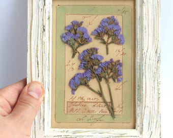 Dried Herbal Frame Pressed Flower Decor, Vintage Small Wooden, Country Framed White, Farmhouse Herbarium, Specimen Greenery Dry Leaf Hanging