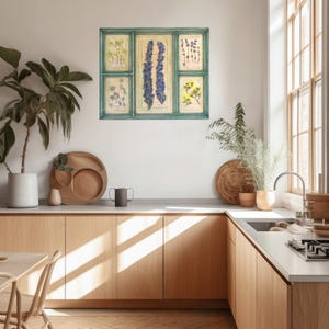 Cornice verde vintage, fiori pressati, decorazioni per la cucina in stile country inglese, decorazioni floreali essiccate, set di fiori secchi incorniciati, regalo per la perdita di un animale domestico