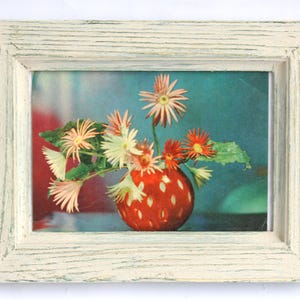 carte postale florale vintage, cadre blanc rustique, art mural de plantes, décoration murale florale champêtre, cadre vintage blanc, cadre de ferme rétro