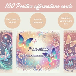 100 cartes d'affirmation imprimables, tableau de visualisation, jeu de cartes d'affirmation, cartes d'affirmation positive PDF, soins de soi, confiance en soi