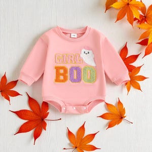 Baby Girls Ghost Boo Sweatshirt Romper, Halloween Cute Ghost Theme, Spooky Season Baby Outfits, Baby Halloween Clothes, Baby Shower Gifts