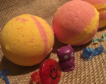 Kids Strawberry Banana SURPRISE Bath Bomb ~ with hidden toy inside!  Made for Sensitive Skin