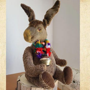OOAK Teddy Donkey &quot;Mechelen&quot; – 22 cm Collectible Artist Bear • Vintage Style • Handmade with Viscose & Cotton Plush • Fully Jointed