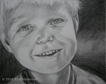 Children's Portraits, Pencil Drawing, Made to Order Portrait