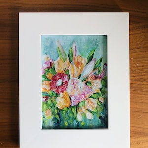 Floral Bouquet Art Print, cartes de vœux florales, peinture florale, art floral coloré, cartes vierges, petits tirages d’art