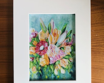 Floral Bouquet Art Print, floral greeting cards, flower painting, colorful flower art, blank cards, Small Art Prints
