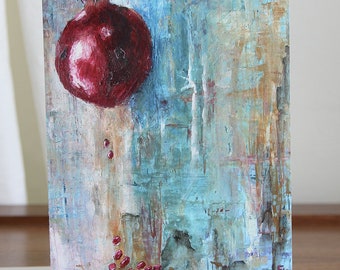 Pomegranate Art Greeting Card,  Pomegranate Art Prints, Fruit Art, Food Art, Art Cards, Small Art Prints, Pomegranate Decor
