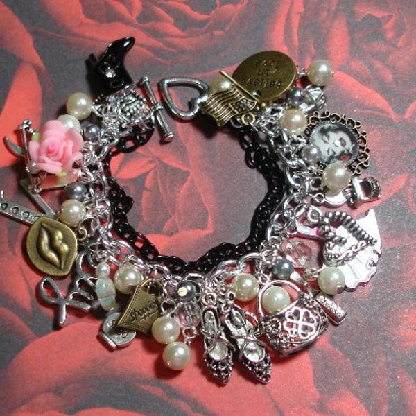 Charm  Bracelet "Marilyn", inspired by  Hollywood icon, Marilyn Monroe, movie icon, silver screen