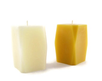 100% Beeswax - Prism Pillar Candle in Natural and Ivory