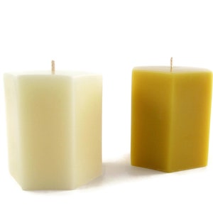 100% Beeswax - Solid Hexagon Pillar Candle in Natural and Ivory