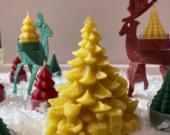 100% Beeswax - Novelty Christmas Tree Pillar Candle in Natural and Ivory