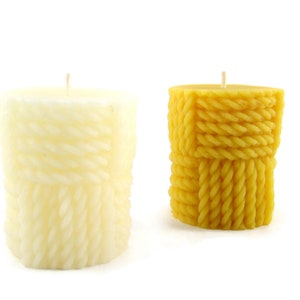 100% Beeswax - Solid Twisted Rope Pillar Candle in Natural and Ivory