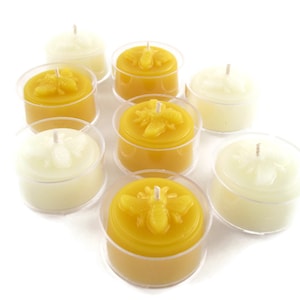 100% Beeswax - Honeybee Tea Light Candles - Set of 4 in Natural or Ivory
