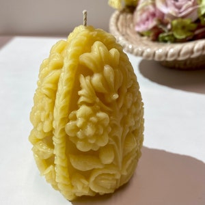100% Beeswax - Solid Detailed Egg Pillar Candle in Natural and Ivory