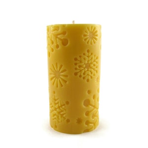 100% Beeswax - Solid Snowflake Pillar Candle in Natural and Ivory