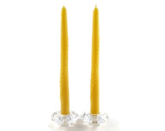 100% Beeswax - Solid Decorated Taper Candles in Natural and Ivory - Set of 2
