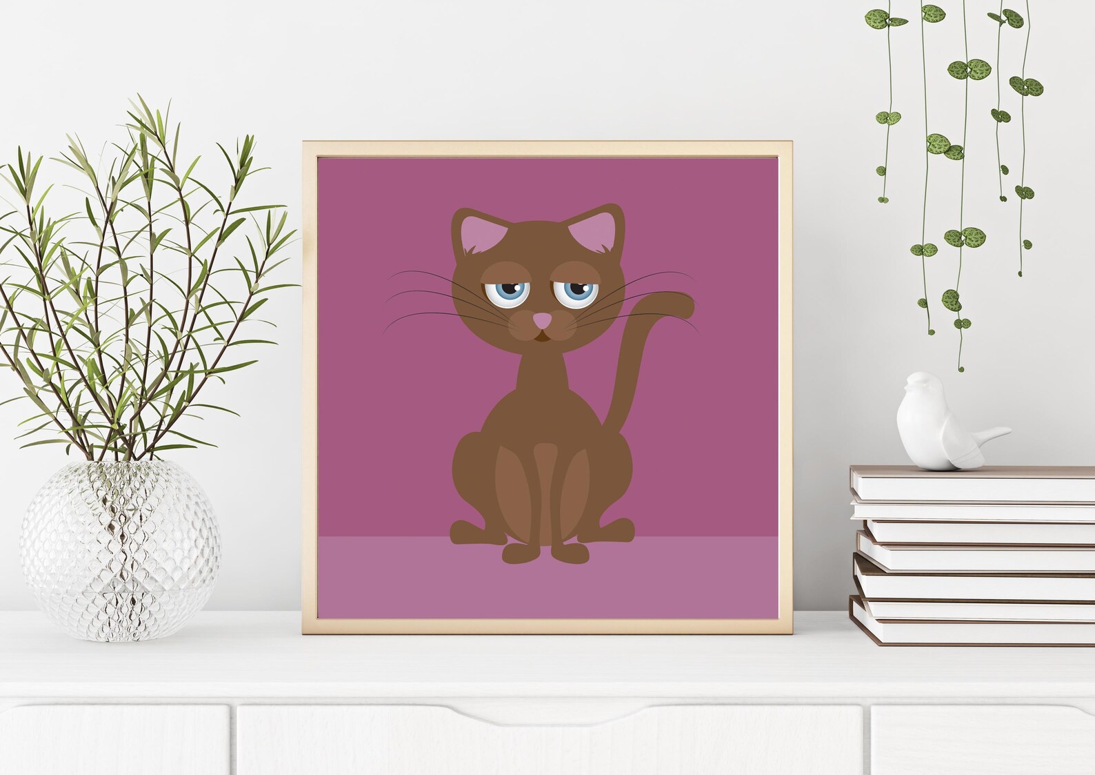 Adorable Brown Cat Art Print Minimalist Cute Cat Poster 8x8 Digital