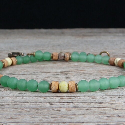 Green Jade Anklet Beach Anklet Surfer Ankle Bracelet Etsy