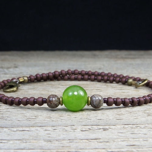 Green Jade Anklet Beach Anklet Surfer Ankle Bracelet Etsy