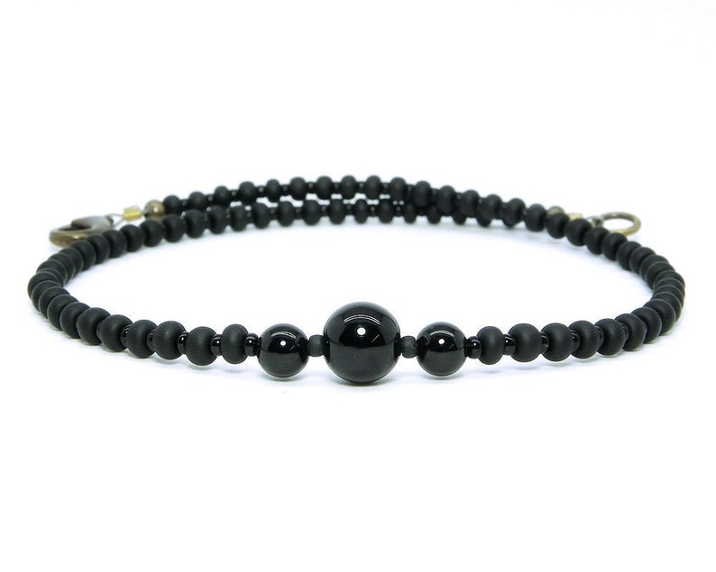 Anklet for Women Solid Brass Clasp Black Onyx Ankle Bracelet Beaded Anklet Black Anklet
