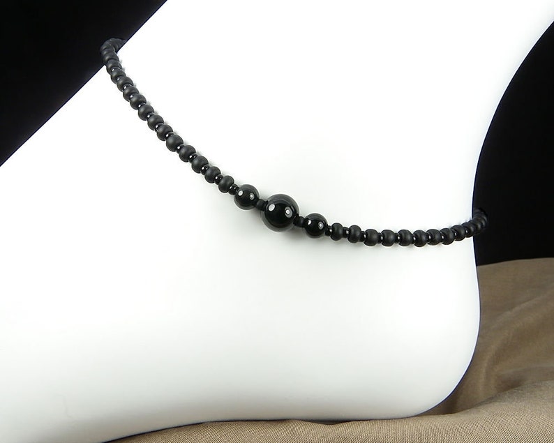 Anklet for Women Solid Brass Clasp Black Onyx Ankle Bracelet Beaded Anklet Black Anklet