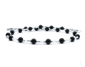 Black Onyx Anklet, Ankle Bracelet with Sterling Silver, Small to Large / Plus Size, Size 9, Size 10, Size 11, Size 12, Size 13, Size 14