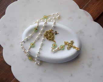 St. Rita Rosary, Handmade Miraculous Medal Rosary, Pearlescent Rosary