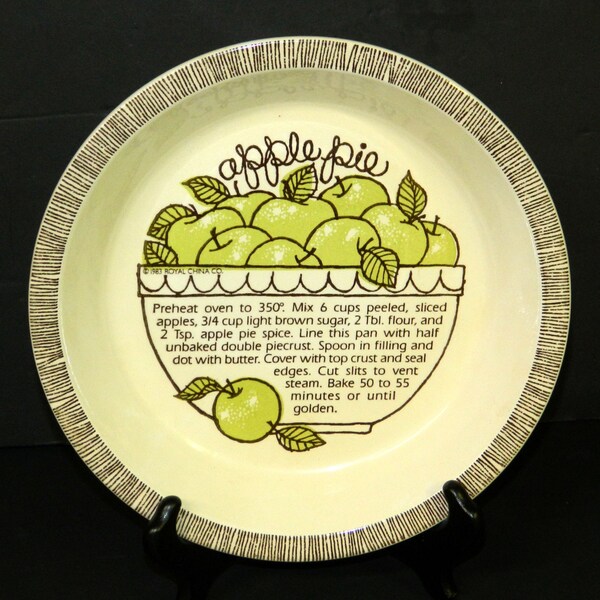 Vintage Pie Plate Recipe Apple Pie Royal China by Jeannette USA CrabbyCats, Ceramic Pie Pan Royal China Company Crabby Cats