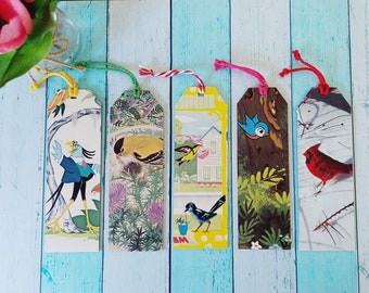 Juego de 5 marcapáginas con temática de aves