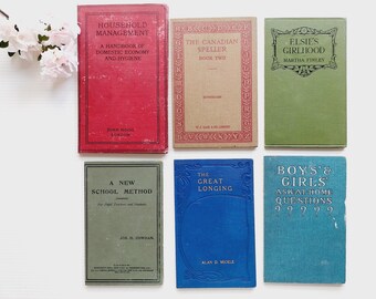 Set of 6 vintage book covers, empty for junk bookbinding, DIY journals, framing