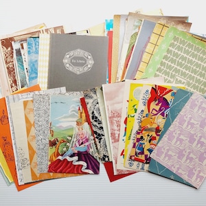 30 fogli interi di risguardi vintage, immagini di album, confezione di artigianato, diario di scarto