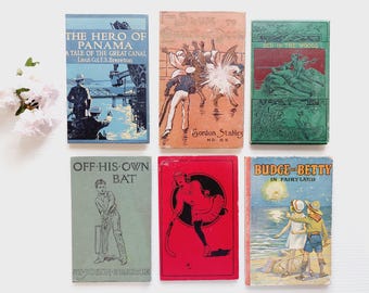 Set of 6 vintage book covers, empty for junk bookbinding, DIY journals, framing